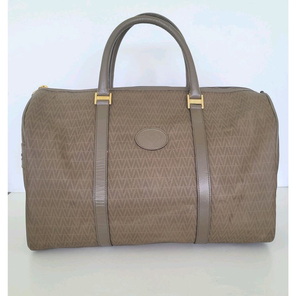 Mario Valentino Vintage Duffle Boston Tote Bag Handbag Large Travel Brown Logo